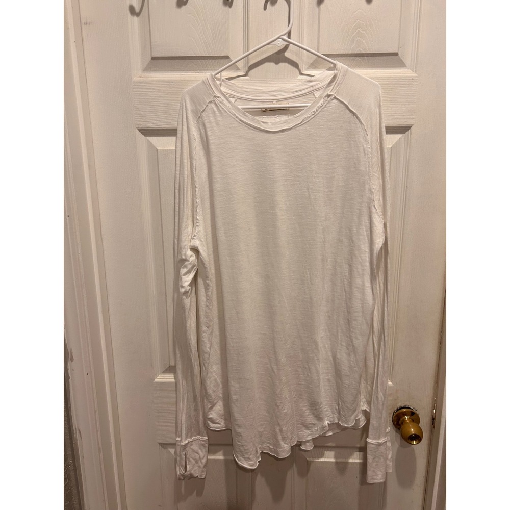 We The Free Free People Arden White Long Sleeve Long Slub Tee Thumbhole Large